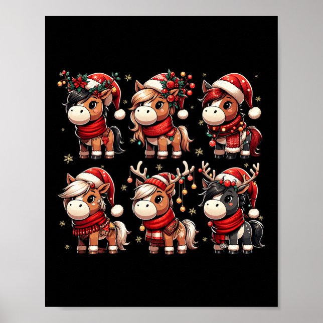 Cute Horse Santa Christmas Lights Funny Xmas Anima Poster (Front)