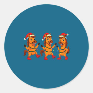Cute Horse Santa Hat Dancing Lights Christmas Danc Classic Round Sticker
