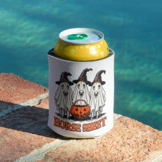 Cute Horse Sheet Ghost Horse Spooky Halloween Can Cooler