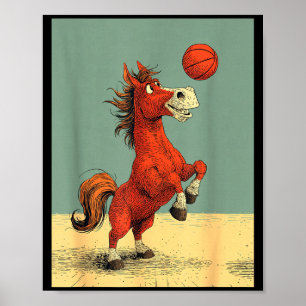 Cute horse sports funny basketball cartoon design  poster
