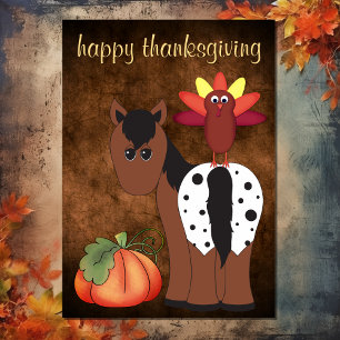 Cute Horse, Turkey and Pumpkin Thanksgiving Holiday Card