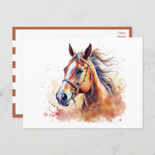 Cute Horse Watercolor Hello, Thinking of You, Love Postcard