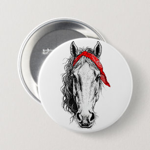 Cute Horse wears western Red Bandanna 7.5 Cm Round Badge