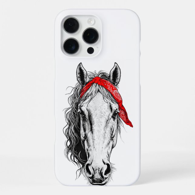 Cute Horse wears western Red Bandanna iPhone Case (Back)