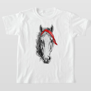 Cute Horse wears western Red Bandanna T-Shirt