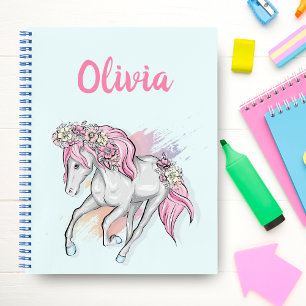 Cute Horse with Flowers Back to School Girls Notebook