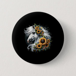Cute Horse With Sunflowers Floral Horseback Riding 6 Cm Round Badge