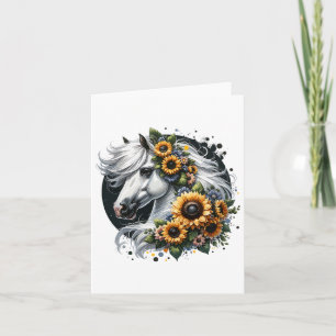 Cute Horse With Sunflowers Floral Horseback Riding Card