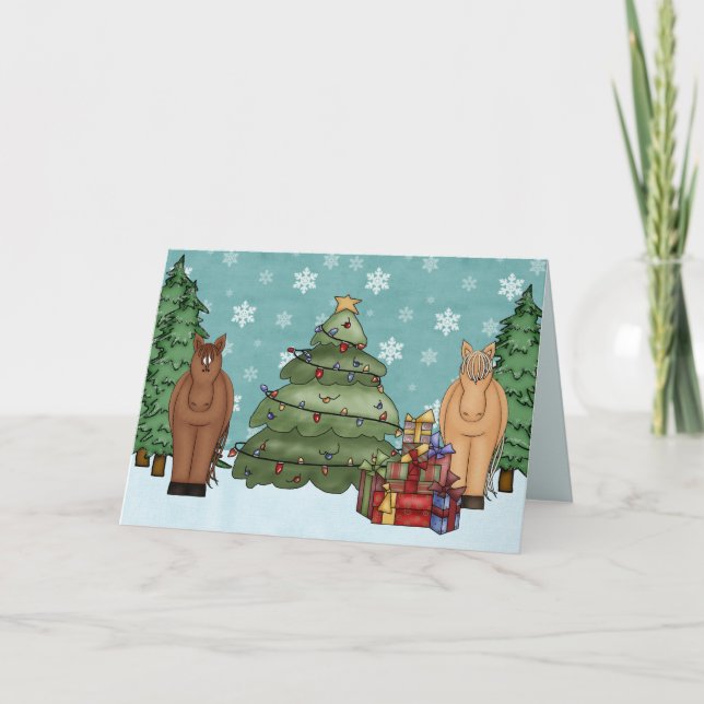 Cute Horses, Christmas Tree and Gifts Holiday (Front)