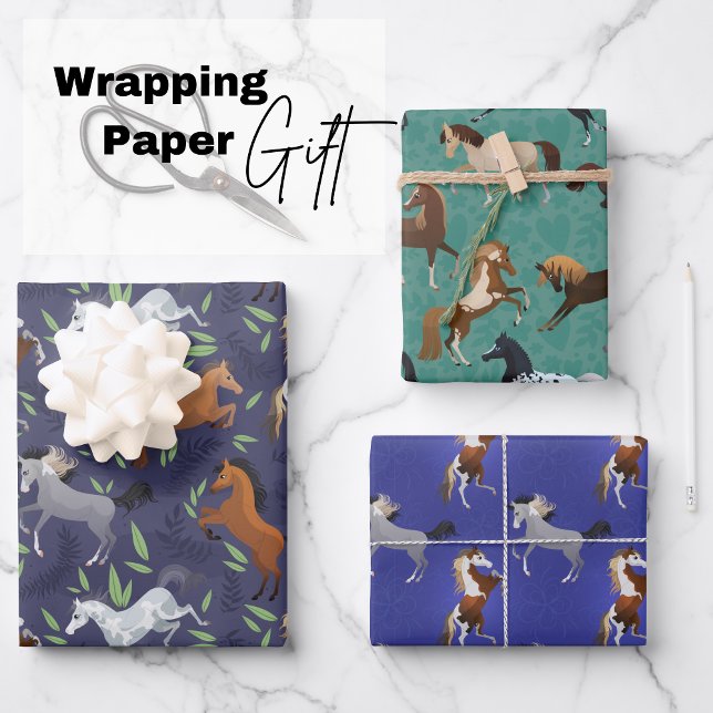 Cute Horses  Wrapping Paper Sheet (Cute Horse Illustration wrapping paper sheets)