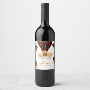 Cute Hot Air Balloon Jungle Lion Boy Baby Shower Wine Label