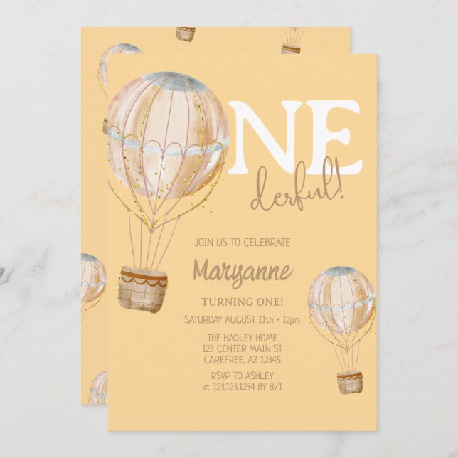 Cute Hot Air Balloon Kids Birthday Invitation (Front/Back)