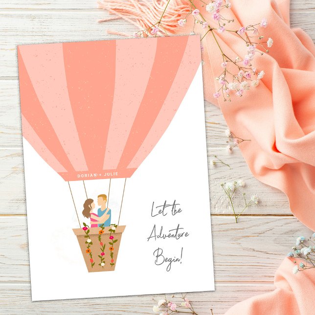 Cute Hot Air Balloon Names Wedding Greeting Card (Creator Uploaded)