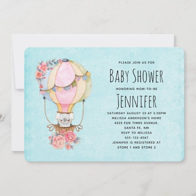 Cute Hot Air Balloon Watercolor Baby Shower Invita Invitation (Front)