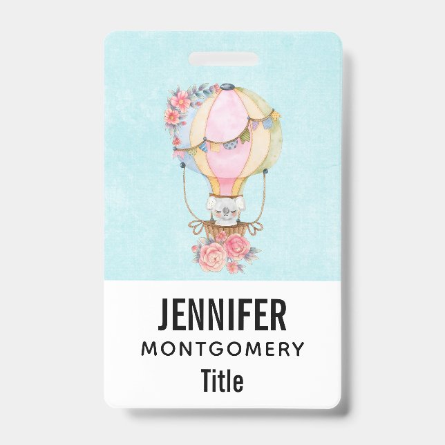 Cute Hot Air Balloon Watercolor ID Badge (Front)