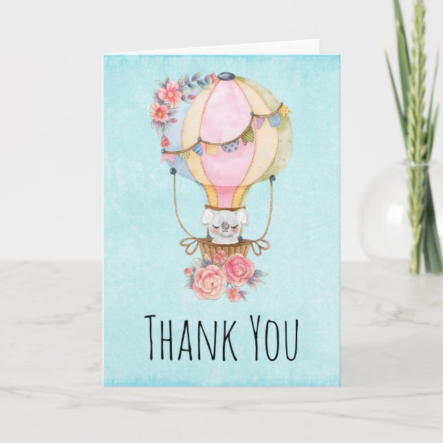 Cute Hot Air Balloon Watercolor Thank You Card (Front)