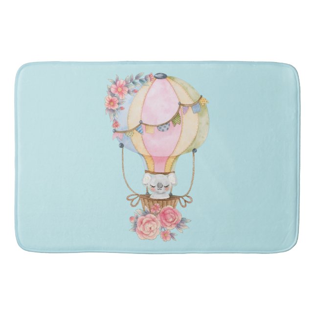 Cute Hot Air Balloon with Bear Watercolor  Bath Mat (Front)