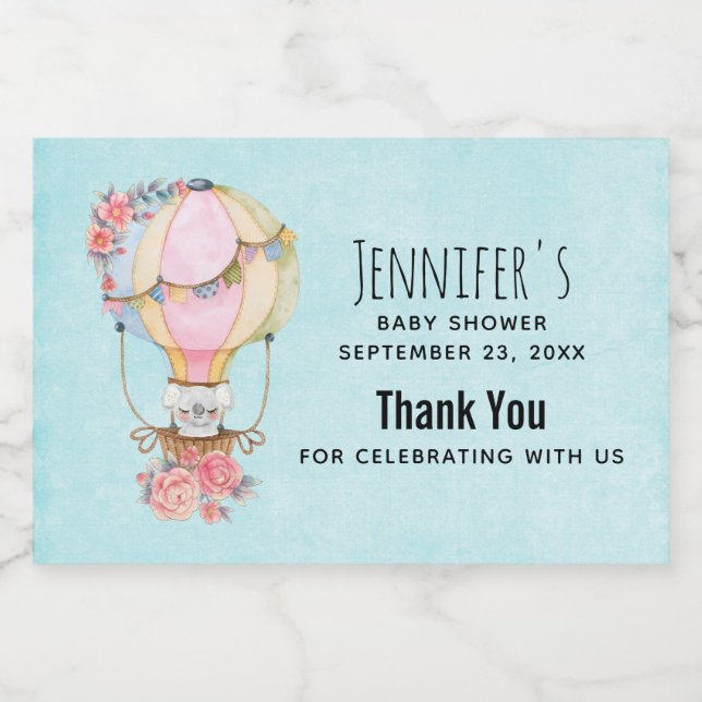 Cute Hot Air Balloon with Bear Watercolor  Food Label (Single Label)