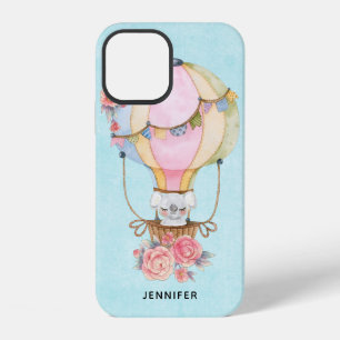 Cute Hot Air Balloon with Bear Watercolor iPhone 12 Case