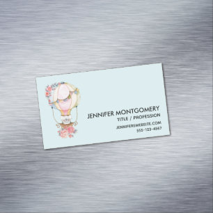 Cute Hot Air Balloon with Bear Watercolor  Magnetic Business Card