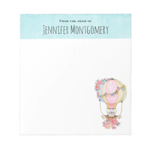 Cute Hot Air Balloon with Bear Watercolor Notepad