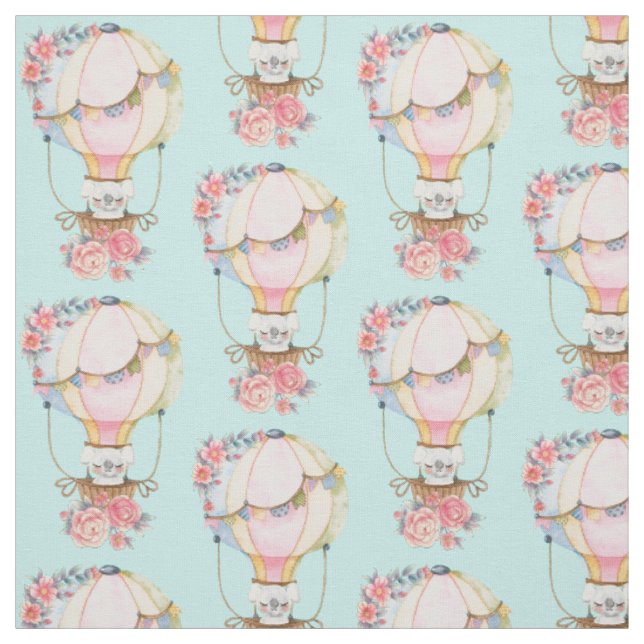 Cute Hot Air Balloon with Bear Watercolor Pattern Fabric (Swatch)
