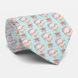 Cute Hot Air Balloon with Bear Watercolor Pattern Tie