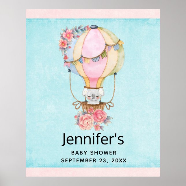 Cute Hot Air Balloon with Bear Watercolor  Poster (Front)