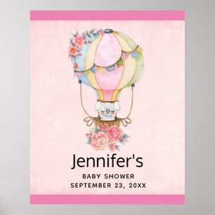 Cute Hot Air Balloon with Bear Watercolor Poster