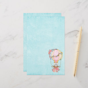 Cute Hot Air Balloon with Bear Watercolor Stationery