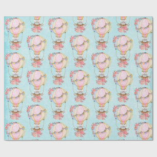 Cute Hot Air Balloon with Bear Watercolor  Wrapping Paper