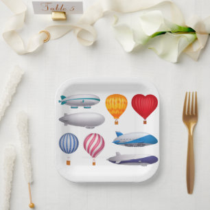  Cute Hot Air Balloons and Airships Cartoon Party  Paper Plate