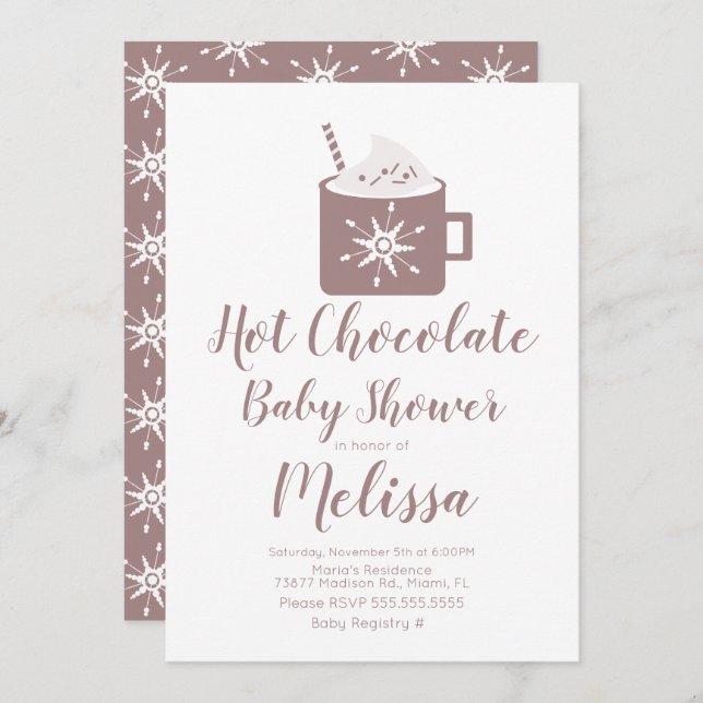 Cute Hot Chocolate Campfire Mug Winter Baby Shower Invitation (Front/Back)