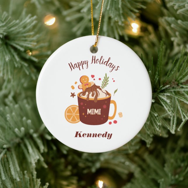 Cute Hot Chocolate with Gingerbread Ceramic Tree Decoration (Tree)