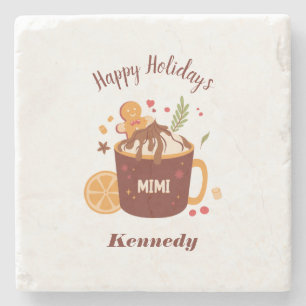 Cute Hot Chocolate with Gingerbread Stone Coaster