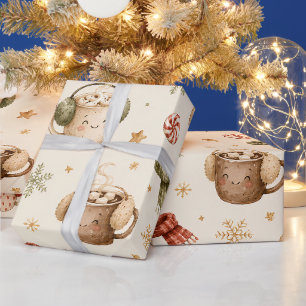 Cute Hot Cocoa Mugs Cosy Watercolor Christmas Wrapping Paper
