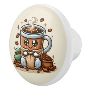 Cute hot coffee lovers  ceramic knob