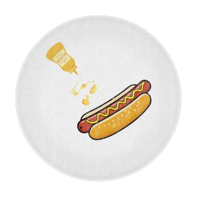 Cute Hot Dog & Mustard Bottle Cutting Board (Front)