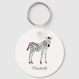 Cute Hot Pink and Black Girly Zebra With Name Key Ring