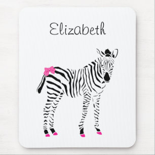 Cute Hot Pink and Black Girly Zebra With Name Mouse Pad