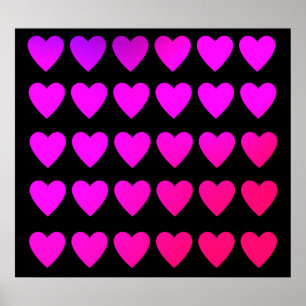 Cute hot pink and purple hearts poster