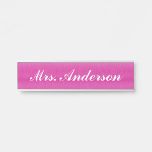 Cute Hot Pink and White Curly Calligraphy Name Door Sign