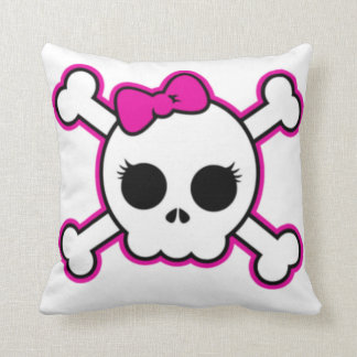 Cute Hot Pink Bow Skull Cushion