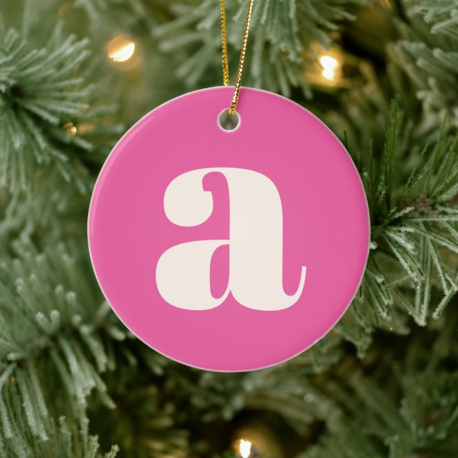 Cute Hot Pink Custom Monogram Retro Lettering Ceramic Tree Decoration (Tree)