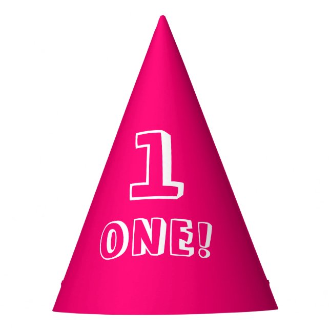Cute hot pink custom number age year birthday  party hat (Front)
