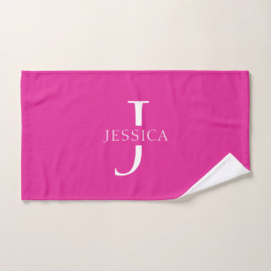 Cute Hot Pink Fun Modern Girly Monogram Hand Towel