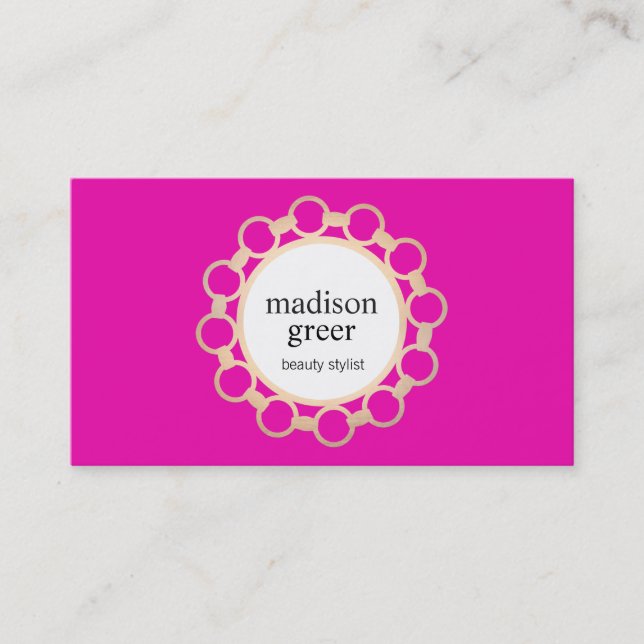Cute Hot Pink Gold Frame Makeup Artist Business Card (Front)