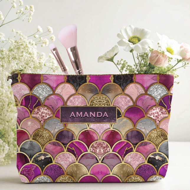 Cute hot pink gold mermaid scales girly accessory pouch (Creator Uploaded)