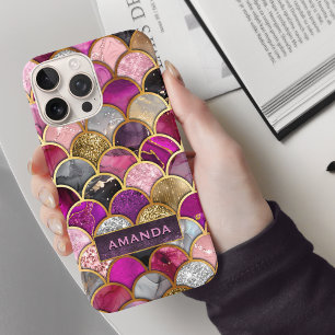 Cute hot pink gold mermaid scales girly  iPhone 16 pro case