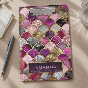 Cute hot pink gold mermaid scales girly clipboard